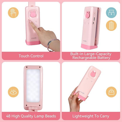 VAVOFO Desk Lamp Foldable Portable Cute Desk Lamp, Battery Powered Desk Lamp, Built-in 6000mAh Rechargeable, 3 Color Warm Pink Desk Lamp, USB C Rechargeable Desk Lamp, Cordless Desk Lamp, Battery Lamp