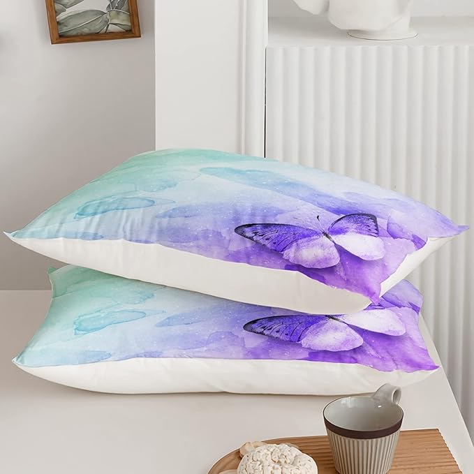 Butterfly Comforter Full Size,Watercolor Butterfly Kids Comforter Set,3Pcs Bedding Set Printed Comforter with 2 Pillowcases,Down Alternative,Soft and Lightweight,for All Seasons