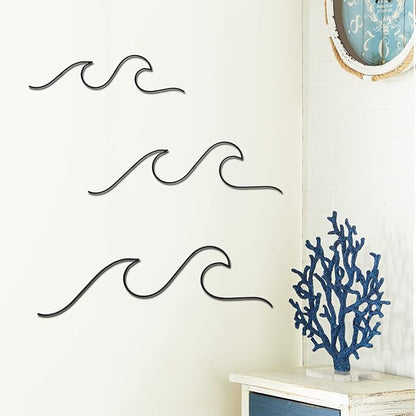 Qmetalart Wave Wall Decor Black Metal Wire Wall Art Ocean Coastal Sea Beach Pictures Surf Nursery Themed Hanging for Home Living Room Sum-mer Seaside Decoration for Bedroom Bathroom