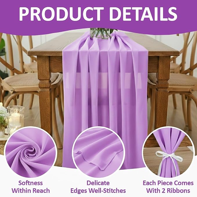 Pack of 20 | Orchid | 10ft Chiffon Table Runner 29x120 Inches Long Romantic Rustic Sheer Gauze Runner for Wedding Bridal Shower Birthday Banquets Engagement Spring Easter Boho Decorations