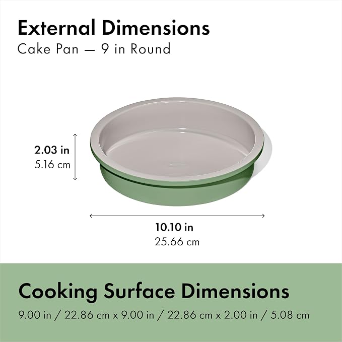 OXO Good Grips Non-Stick Pro Ceramic Coated Metal Bakeware Cake Pan — 9 in Round — Basil, Round Baking Pan for Layered Cakes