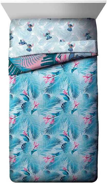 Jay Franco Disney Lilo & Stitch Floral Fun Full/Queen Comforter & Sham Set - Super Soft Kids Reversible Bedding - Fade Resistant Microfiber (Official Disney Product)