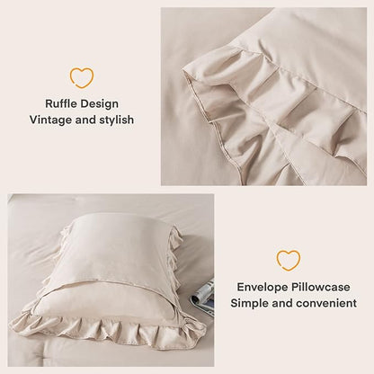 Andency Khaki Queen Comforter Set, 3 Pieces Farmhouse Shabby Chic Bedding Set for Queen Bed, All Season Soft Lightweight Microfiber Bed Set for Men Women