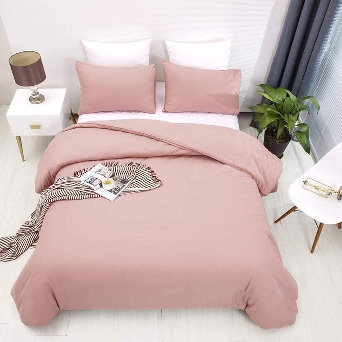 Blush Pink Comforter Set Full Size Solid Rose Pink Bedding Women Quilt Set Blush Pink Comfroter Set 3 PCs for Girls boys Teens Adult Bed Set Durable Breathable Pink Blanket