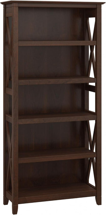 Bush Furniture Key West Tall 5 Shelf Bookcase in Bing Cherry