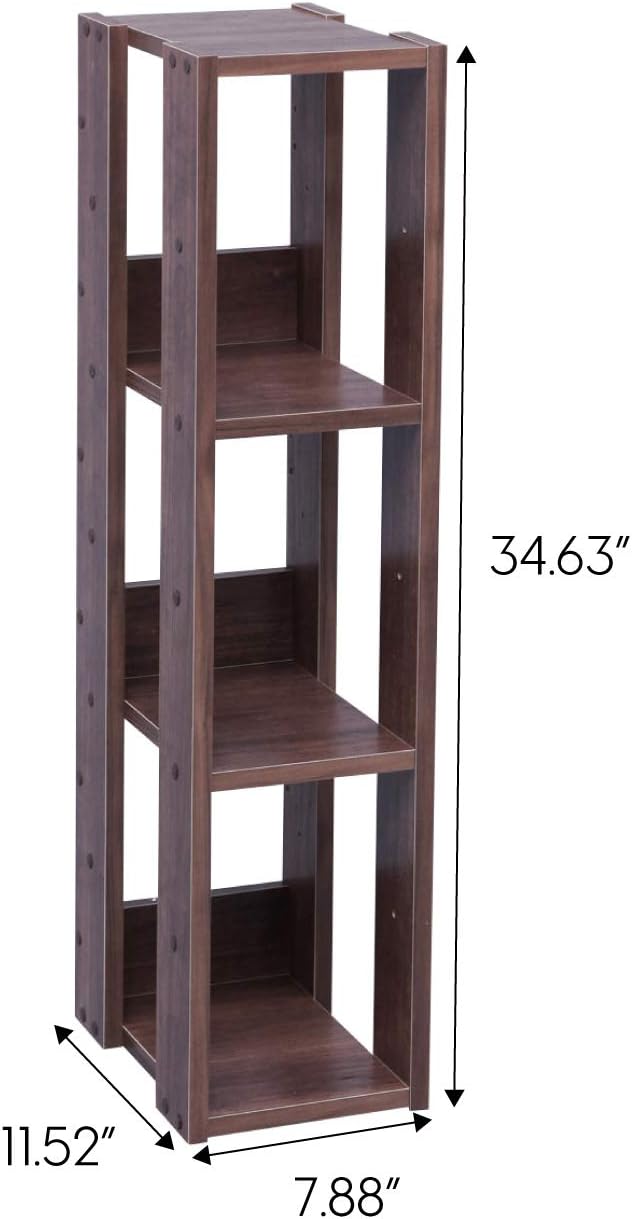 USA 3-Tier 8" Slim Open Wooden Bookshelf with Adjustable Shelves, Easy Assembly Bookcase Farmhouse Shelf for Small Spaces Bedroom Office Living Room Indoor, Brown