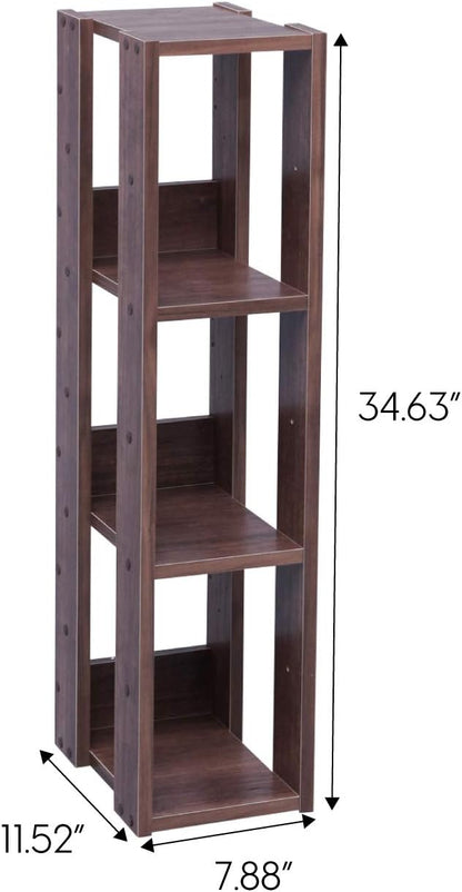 USA 3-Tier 8" Slim Open Wooden Bookshelf with Adjustable Shelves, Easy Assembly Bookcase Farmhouse Shelf for Small Spaces Bedroom Office Living Room Indoor, Brown