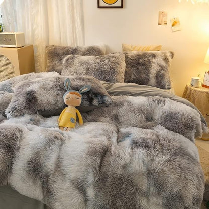 Faux Fur Kids Girls TD Black Comforter Sets Queen - 3PC Bed Set Warm Comfortable Soft Plush Flannel Velvet Fluffy Fuzzy Bedding（Comforter x 1 Pillowcases x 2）