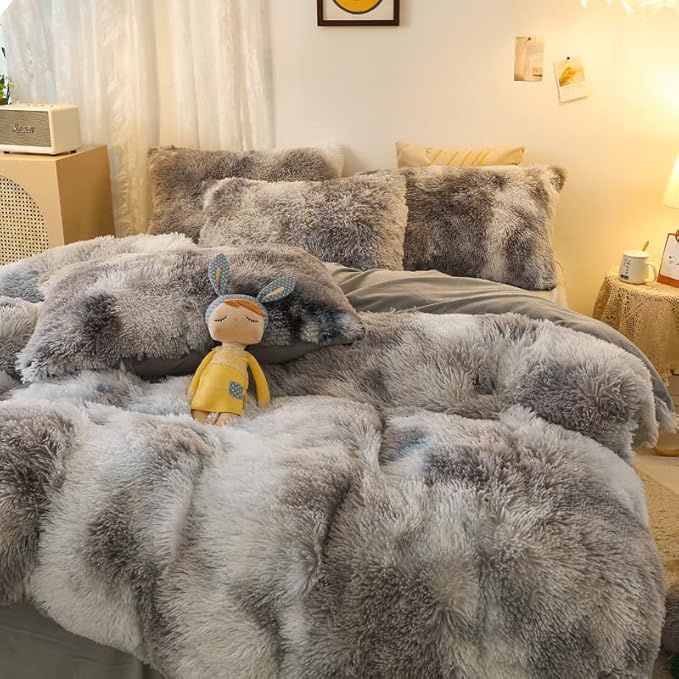 Faux Fur Kids Girls TD Black Comforter Sets King - 3PC Bed Set Warm Comfortable Soft Plush Flannel Velvet Fluffy Fuzzy Bedding（Comforter x 1 Pillowcases x 2）