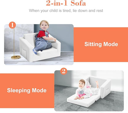 Extra Wide 2 Seater Kids Couch, 2-in-1 Toddler Chairs for Boys & Girls, Kids Sofa with Storage, Comfortable Mini Couch for Kids, Fun Kids Lounge Chair, Toddler Furniture,Children's Gifts(white)