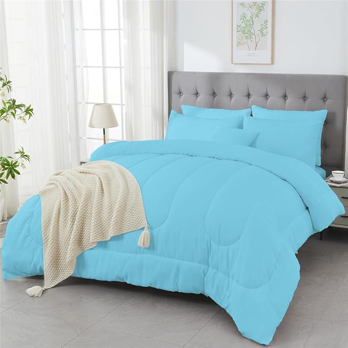 3 Piece Solid Color All Season Bedding Comforter Set Microfiber Soft Lightweight Bedding Set for Kids Teens Adults Room Decor with 1 Comforter and 2 Pillowcases Full