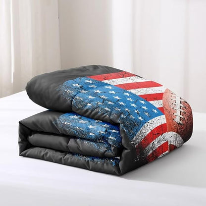 American Football Comforter Set for Boys Teens,Kids Sports Bedding Set Queen Size,USA Flag Football Printed Bedroom Sets with 2 Matching Pillow Shams
