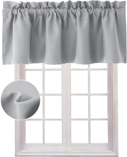 Hiasan Valance Curtains for Kitchen Blackout Thermal Insulated Solid Window Curtain Valance, Silver Grey, 60 x 18 Inches, 1 Panel