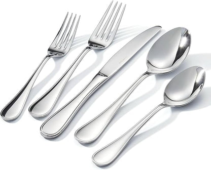 KINGSTONE 30 Piece Teardrop Silverware Set for 6, 18/10 Stainless Steel Flatware Set, Modern Design Cutlery Set for Home/Hotel/Wedding,Mirror Polished and Dishwasher Safe