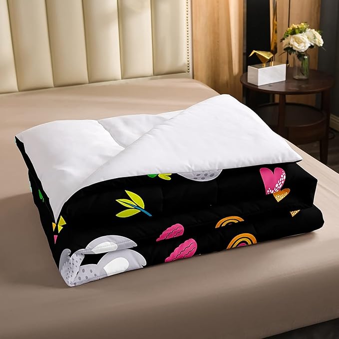 Erosebridal Koala Comforter Set, Kids Rainbow Bedding Set Twin Size Flower Love Heart Duvet Sets for Girls Boys Children Cute Animal Cartoon Down Comforter 2 Pieces with 1 Pillow Case, Black