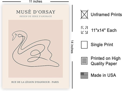 Poster Master Vintage Poster - Retro One Line Swan Drawing Print - Swan Art - Bird Art - Minimal Gift for Her, Animal Lover - Abstract Decor for Home, Office, Bedroom - 11x14 UNFRAMED Wall Art