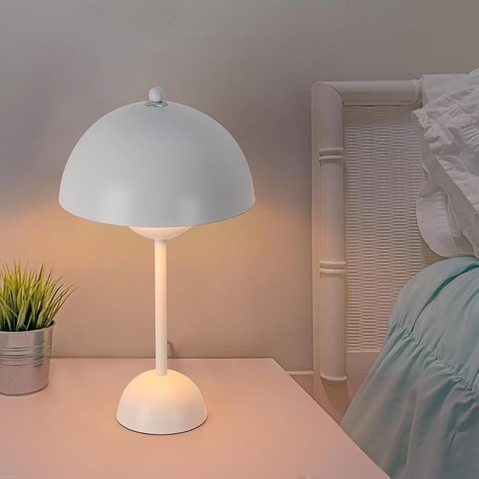COSYLUX Modern Small Table Lamp for Bedroom, Cute Dome Shade Reflecting Light Reading Lamp for Living Room, Kid's Room, Study, Office, Beside Bedside Nightstand Desk Lamp(White)