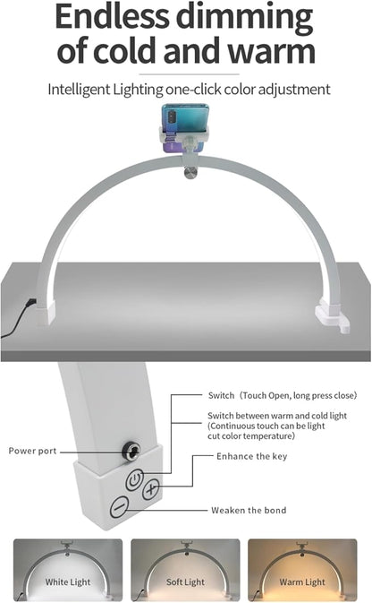 Half Moon Lamp for Lash Extension, 20W 3200 to 5600K Foldable Esthetician Light Eyelash Lamp with Phone Holder, Portable Nail Desk Lamp Lighting for Beauty Skincare Lashes
