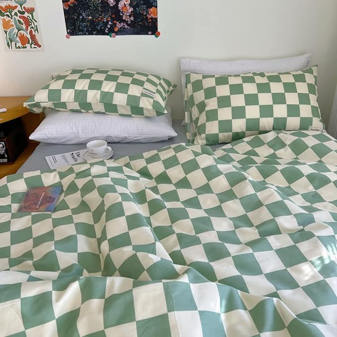 Wellboo Green and White Comforter Sets Twin Women Men Sage Green Checkerboard Grid Bedding Comforters Cotton Boys Girls Modern Grass Green Plaid Checkered Quilts Modern Buffalo Geometric Abstract Bed