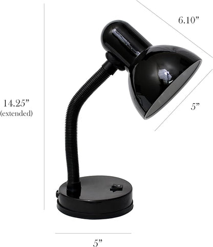 Simple Designs LD1003-BLK-12PK Basic Metal Desk Lamp 12 Pack Set with Flexible Hose Neck for Office, Bedroom, College Dorm, Bookshelf, Black, 12 Pack