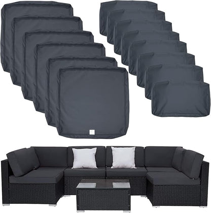ClawsCover 14Pack Outdoor Patio Seat and Back Cushions Replacement Covers Fit for 7Pieces 6-Seater Wicker Rattan Sectional Couch Chair Furniture Set,Dark Grey-Include Cover Only (Small)