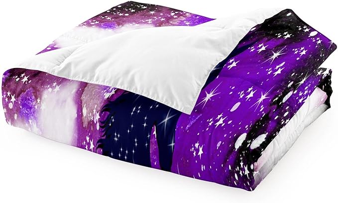 Galaxy Horse Comforter Set for Girls Purple Twin Bedding Set Magic Cloud Horse Bed Set Twin Size Bedroom Fashion 2 Piece Quilt Set, All Season 2 Piece 1 Twin Comforter + 1 Pillowcase