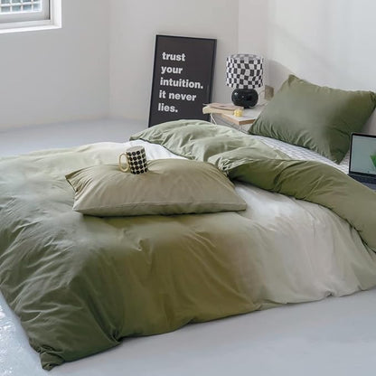 Gradient Green Comforter Set Ombre White Green Bedding Set Cal King Women Aesthetic Comforter 3 PCs Green Color Bed Comforter Set California King Gradient White and Green Comforter Set