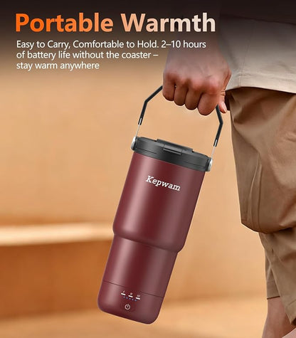 Kepwam Heated Coffee Mug Rechargeable T3, 20oz Self-Heating Travel Mug for Coffee with 1℉ Precise Temperature Control & App, Portable Cup Warmer for Outdoor & Car (Fits Cup Holders)