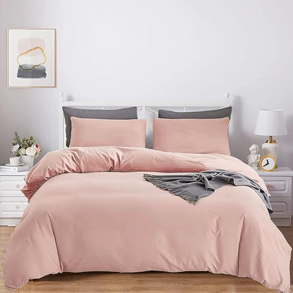 Queen Blush Pink Cotton Comforter Set, 3 PCS Breathable Bedding with 2 Pillowcases, Fade-Resistant, Lightweight, Durable, Ideal for Gift