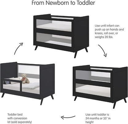 BreathableBaby Breathable Mesh 3-in-1 Convertible Crib (Toddler Bed Kit Sold Separately) — Black — Two Adjustable Mattress Heights — Greenguard Gold Certified