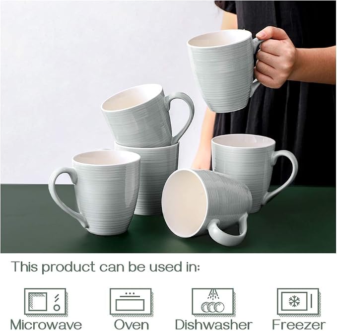 DOWAN Coffee Mugs, 17 Oz Coffee Mug Set of 6, Corrugated Tea Mugs (Grey)