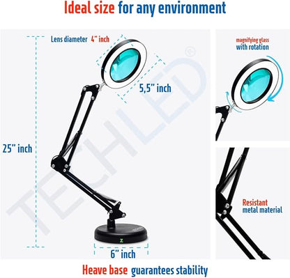 Magnifying Glass with Light and Stand, Desk Ring Light, 3 Color Modes Stepless Dimmable, Desk Lamp, Clamp Light, Office Desk Lamp for Close Work, Repair, Reading, 12w, Adjustable Desk Lamp