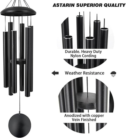 ASTARIN Outdoor Memorial Wind Chimes, 36 in with 6 Heavy Tubes, Deep Tone for Garden Hanging Decor, Sympathy Gifts. Black