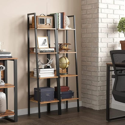 VASAGLE Bookshelf, 4-Tier Narrow Bookcase, Ladder Shelf for Home Office, Living Room, Bedroom, Kitchen, Rustic Brown and Ink Black ULLS108B01