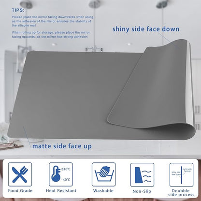 Food-Grade Silicone mat，2MM Extra Thick Silicone Mats for Kitchen Counter, 25.6" x17.7" Non-Slip Waterproof Large Countertop Protector Mat, Heat Resistant Mat, Silicone Placemat (Grey)