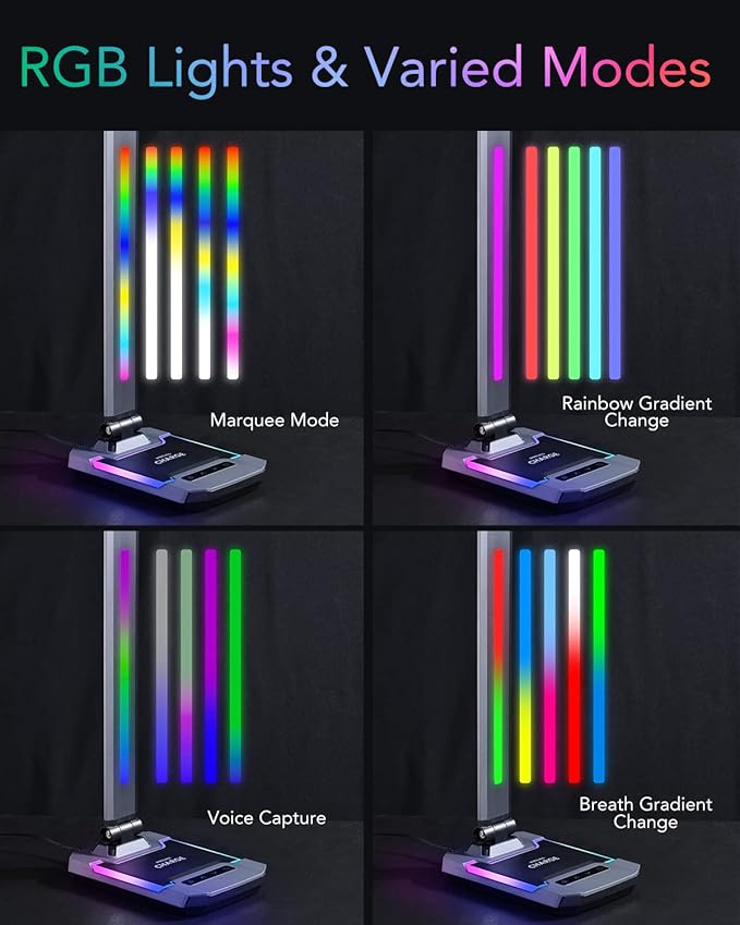 WILIT LED RGB Gaming Desk Lamp, Voice Activated Changing Colors Rhythm Light with Wireless Charger and USB Charging Port, Colorful Ambient Light Touch Table Lamp for Gaming, PC, Room Decoration
