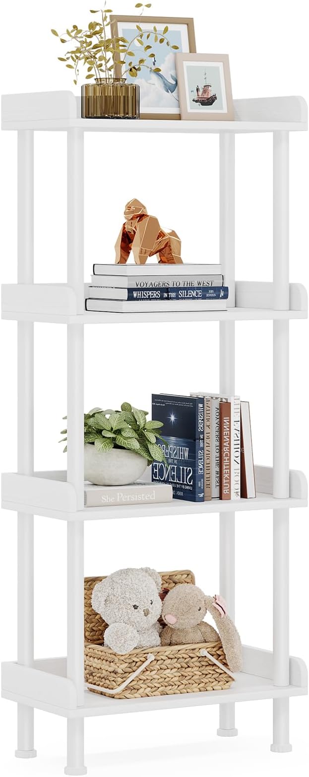 Bookcase 4 Tier Bookshelf - Vintage Small Bookshelf for Small Spaces, Wooden Book Shelf Small Bookcase for Living Room Bedroom