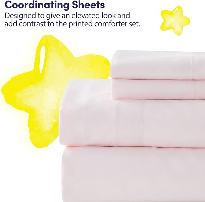 Kids Bedding Set Bed in a Bag for Boys and Girls Toddlers Printed Sheet Set and Comforter, Twin, Rainbow Unicorn (Pack of 4)