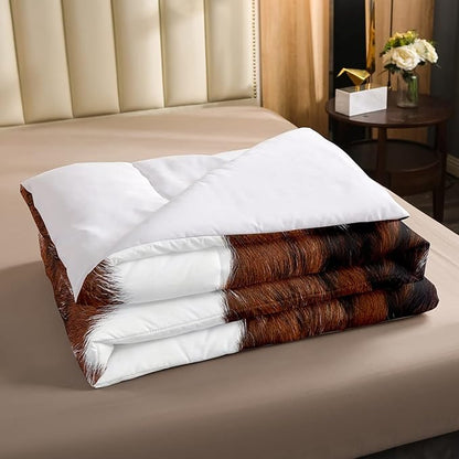 Erosebridal Cowhide Comforter Set for Kids Boys, Cute Brown White Cow Bedding Set Twin Size, Farm Animal Skin Down Comforter Western Cowboy Country Duvet Sets Farmhouse Decoration