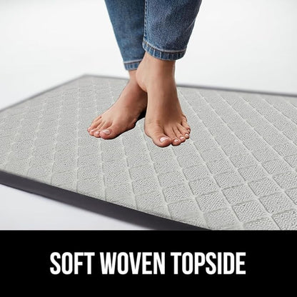 GORILLA GRIP 100% Waterproof All-Season WeatherMax Doormat US Designed Natural Rubber, Stain and Fade Resistant, Low Profile Indoor Outdoor Door Mats, Easy Clean Patio Mat, 17x29, Light Gray
