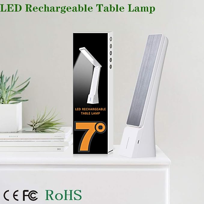 rozky Rechargeable Table Lamp, Battery Operated LED Modern Desk Lamp, Touch Sensitive Control,Mini/Cordless/Portable Lamp,3 Brightness and 3 Color Modes Dimmable, for Home,Travel,Task (White)