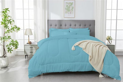 3 Piece Solid Color All Season Bedding Comforter Set Microfiber Soft Lightweight Bedding Set for Kids Teens Adults Room Decor with 1 Comforter and 2 Pillowcases Queen