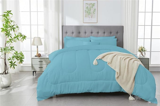 3 Piece Solid Color All Season Bedding Comforter Set Microfiber Soft Lightweight Bedding Set for Kids Teens Adults Room Decor with 1 Comforter and 2 Pillowcases Queen
