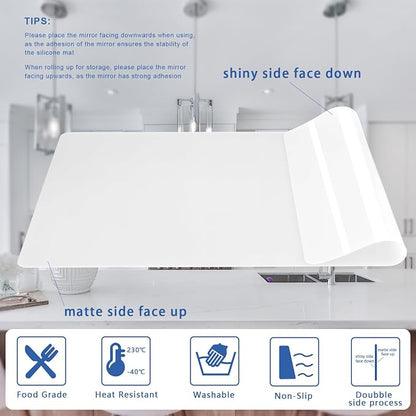 Food-Grade Silicone mat，2MM Extra Thick Silicone Mats for Kitchen Counter, 25.6" x17.7" Non-Slip Waterproof Large Countertop Protector Mat, Heat Resistant Mat, Silicone Placemat (Translucent)