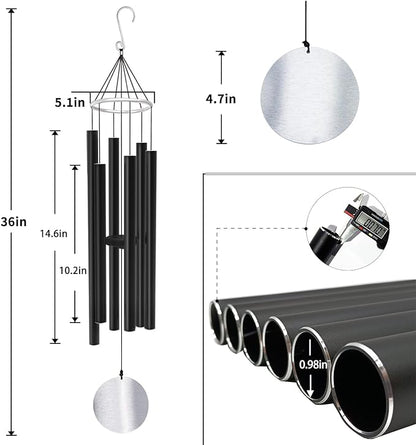 ASTARIN Wind Chimes Outdoor Large Deep Tone,36 Inch Large Chimes for Outside Tuned Relaxing Soothing Low Bass,Memorial Windchimes Sympathy for Mom Dad,Black