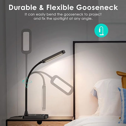 LASTAR LED Desk Lamp, 12W Flexible Gooseneck Table Lamp, Office Desk Light with Night Light, USB Port, Touch Control, 5 Color Temperatures & 7 Brightness Levels, Memory Function for Home Office
