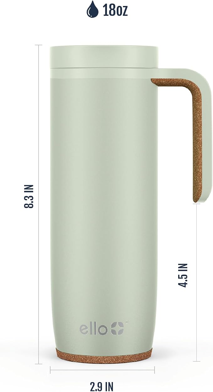 Ello Magnet 18oz Vacuum Insulated Stainless Steel Travel Mug with Side Handle and Leak-Proof Slider Lid and Built-in Coaster, Keeps Hot for 5 Hours, Perfect for Coffee or Tea, BPA-Free