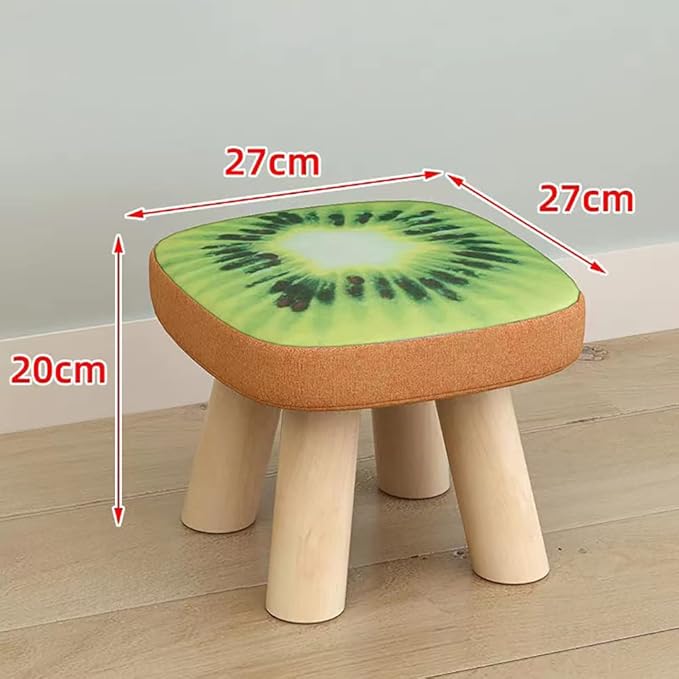 2Pcs Solid Wood Stool Home Square Low Stool Cute Children's Sofa Stool Chair Fashion Cartoon Creative Small Stool for Kids and Adult, Changing Stool Coffee Table Stool, Bear 330lb (Kiwi)