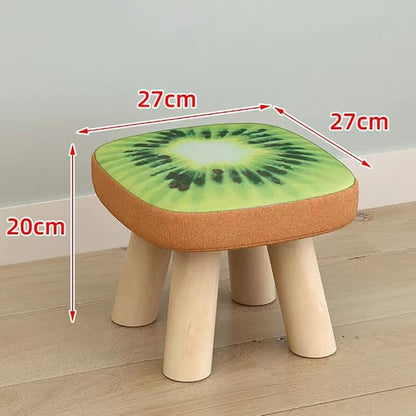 2Pcs Solid Wood Stool Home Square Low Stool Cute Children's Sofa Stool Chair Fashion Cartoon Creative Small Stool for Kids and Adult, Changing Stool Coffee Table Stool, Bear 330lb (Kiwi)