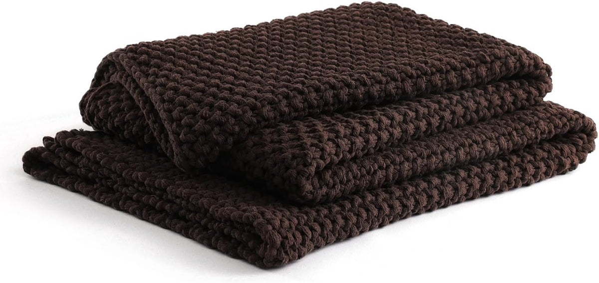 YnM Chunky Cotton Knit Throw Blanket, Cable Knit Throws for Bed Couch Sofa, Comfy & Relaxing, Decorative Piece for Farmhouse Modern Boho Rustic Scandinavian Chic Vibe, Chocolate Brown 80x87 Inches